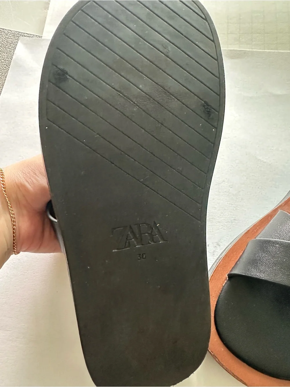 Zara Black Slide Sandals with Brown Trim